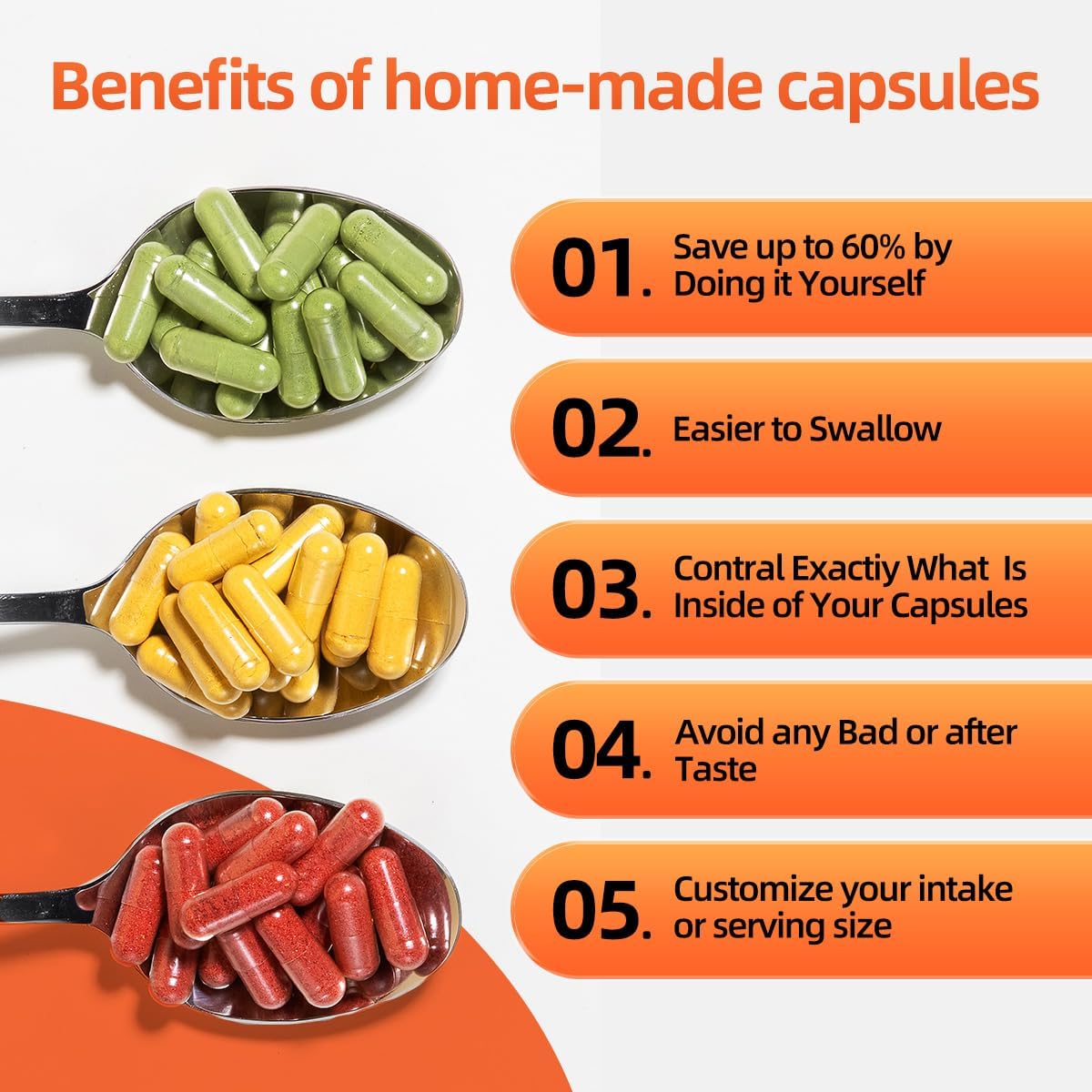 CAPSLogist Empty Vegan Capsules Size 0 (500 Count) with Micro Lab Spoons – DIY Capsule Filling Kit - görsel 6