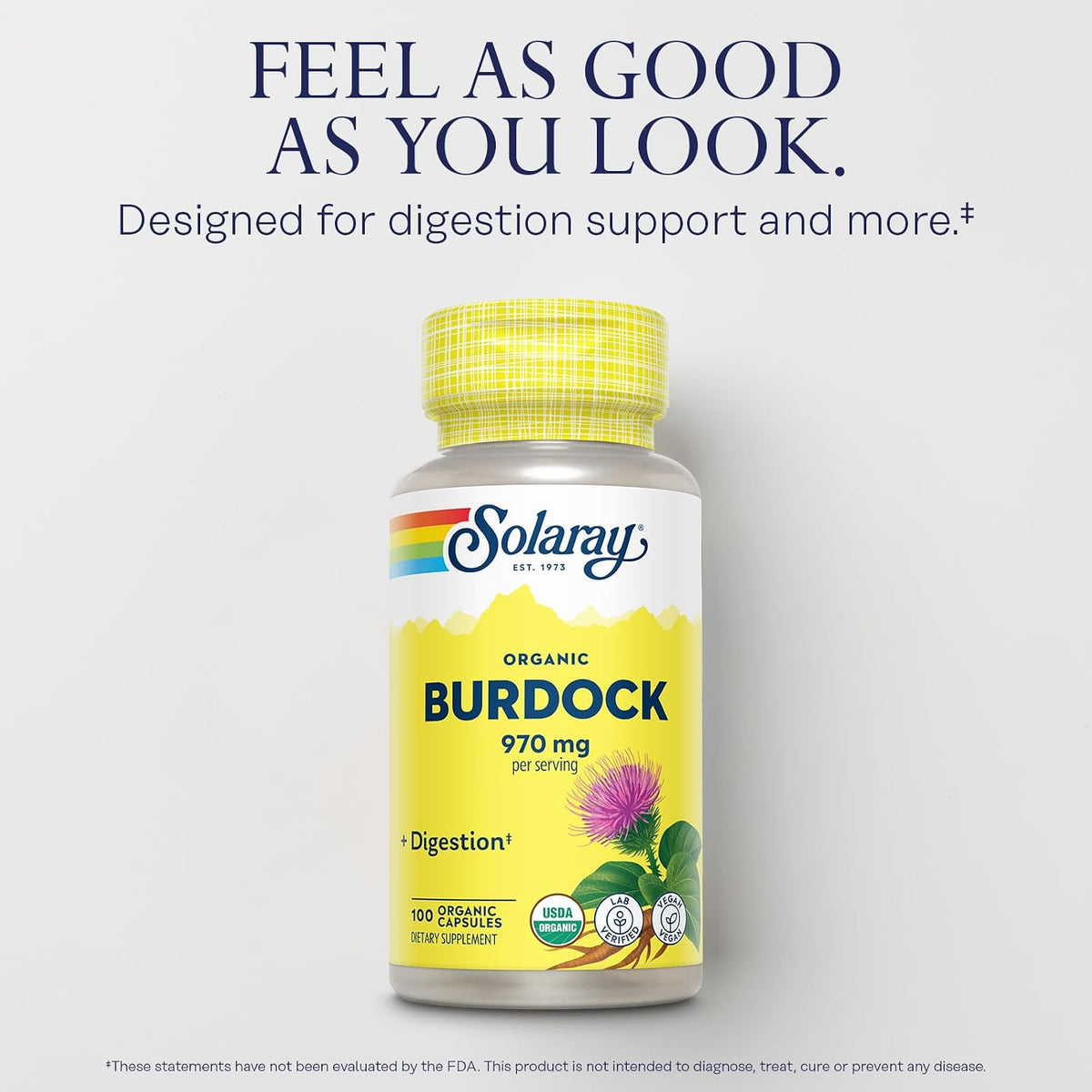 Solaray Organic Burdock Root - 970 mg, 100 Capsules - görsel 3
