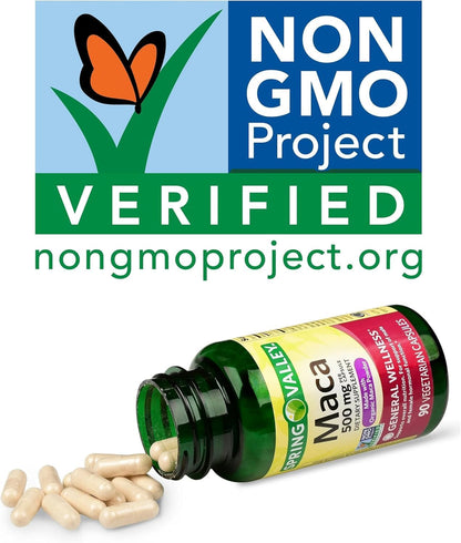 Spring Valley Organic Maca Root 500mg Capsules - Traditional Superfood for Vitality