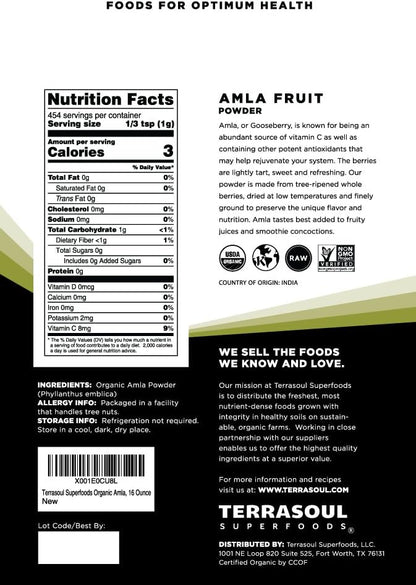 Terrasoul Superfoods Organic Amla Berry Powder (Amalaki), 2 lbs - Rich in Antioxidant Vitamin C