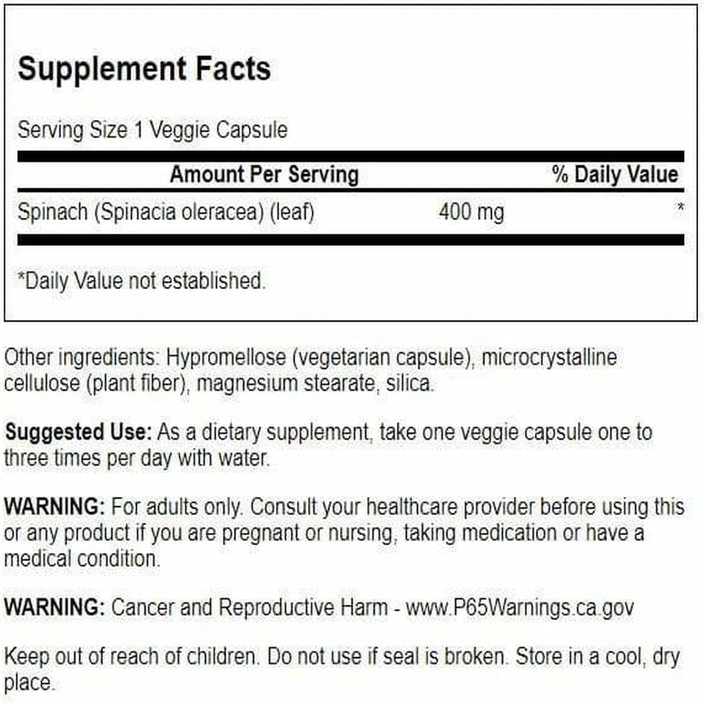 Swanson Full Spectrum Spinach Leaf 400 mg 90 Veg Capsules - görsel 2