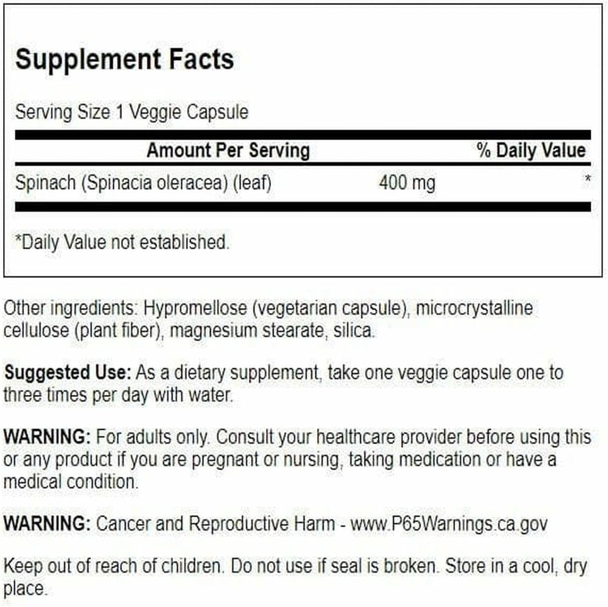 Swanson Full Spectrum Spinach Leaf 400 mg 90 Veg Capsules - görsel 2