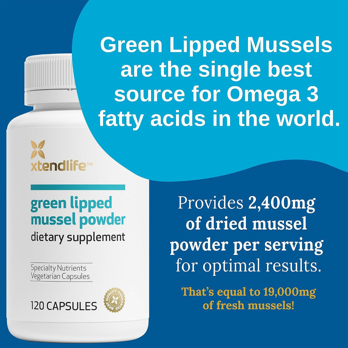Xtend-Life Green Lipped Mussel Powder - Extra Strength 2400mg for Joint Health & Mobility Support, 120 Capsules - görsel 3