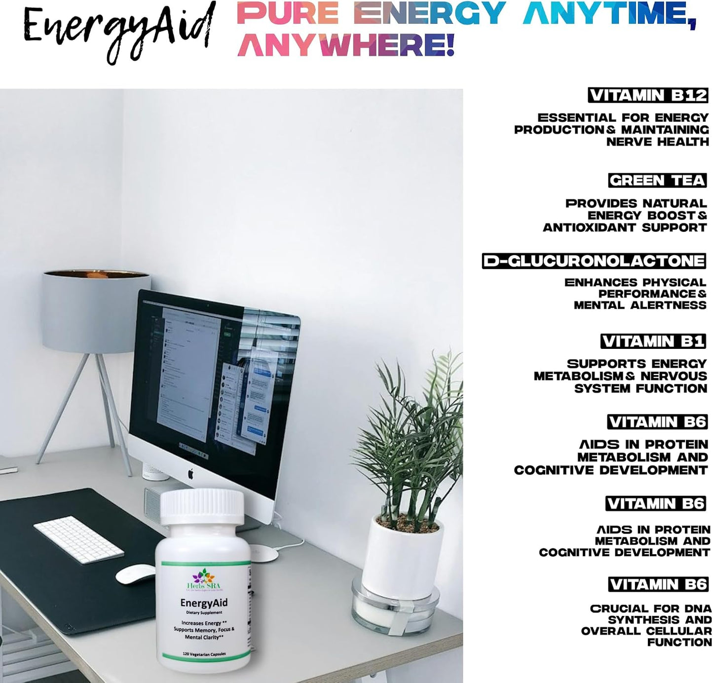 Herbs SRA ENERGYAID Antioxidant Energy Support Supplement with Vitamin B6, Green Tea & CoQ10 - görsel 6