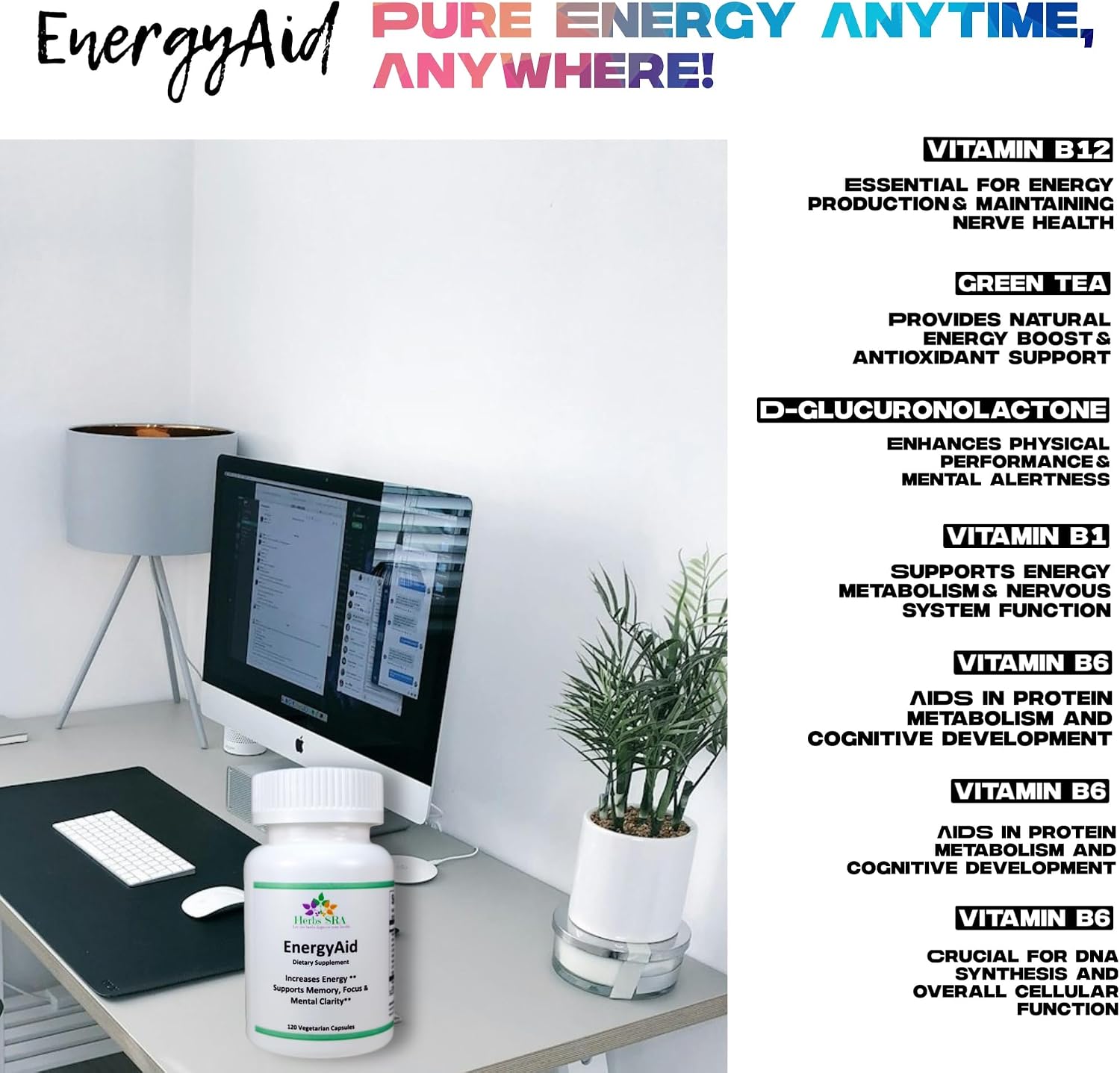 Herbs SRA ENERGYAID Antioxidant Energy Support Supplement with Vitamin B6, Green Tea & CoQ10 - görsel 6