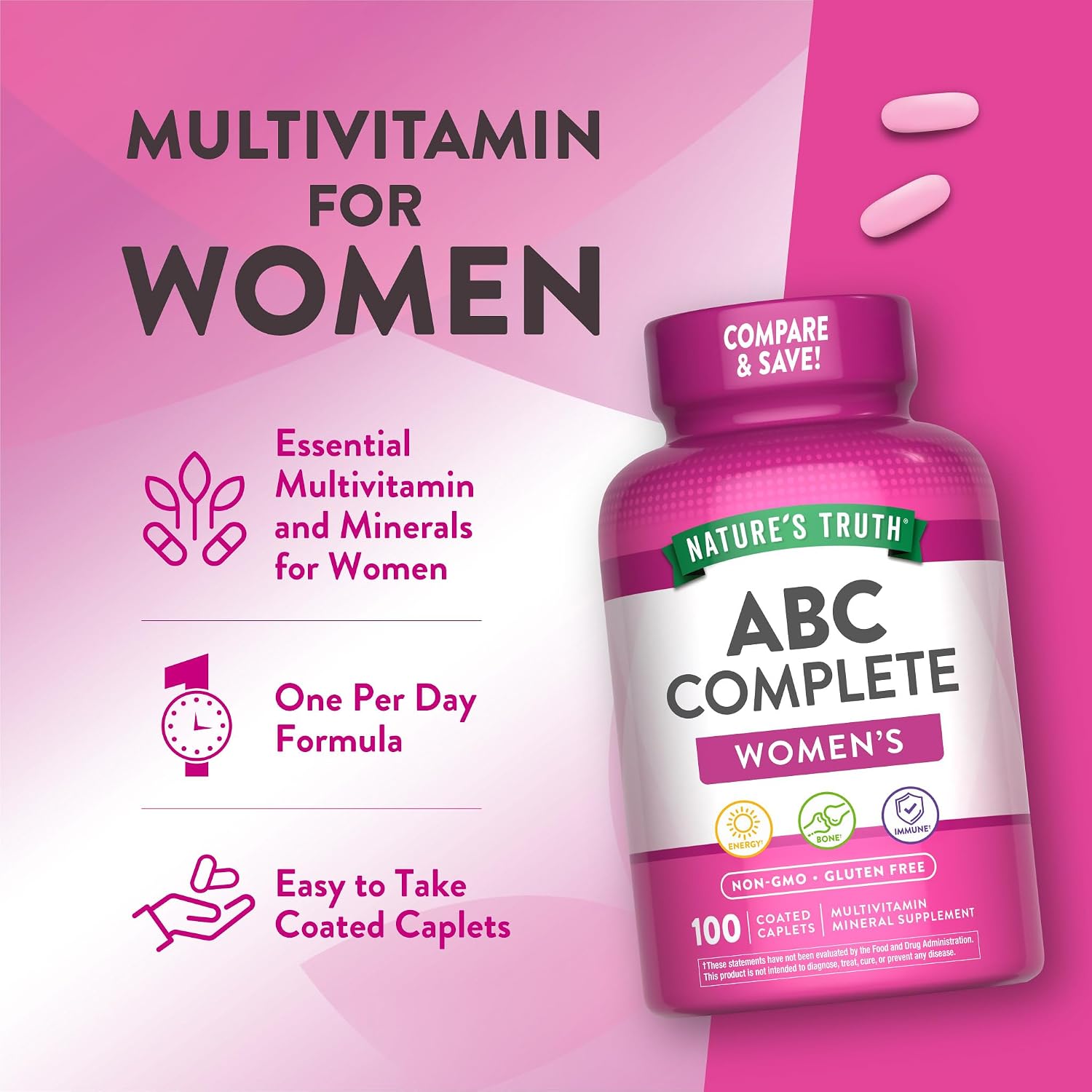 Nature's Truth Multivitamin for Women with Iron | 100 Coated Caplets | Non-GMO & Gluten-free - görsel 5