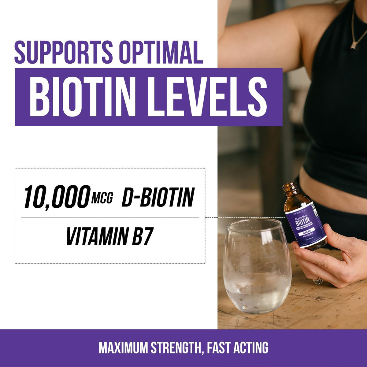 Liquid Biotin 10,000 mcg Drops for Women – Organic USP Grade – High-Absorption D-Biotin – Supports Healthy Hair, Skin & Nails – Natural Berry Flavour – 180 Servings - görsel 4