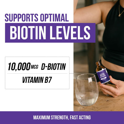 Liquid Biotin 10,000 mcg Drops for Women – Organic USP Grade – High-Absorption D-Biotin – Supports Healthy Hair, Skin & Nails – Natural Berry Flavour – 180 Servings