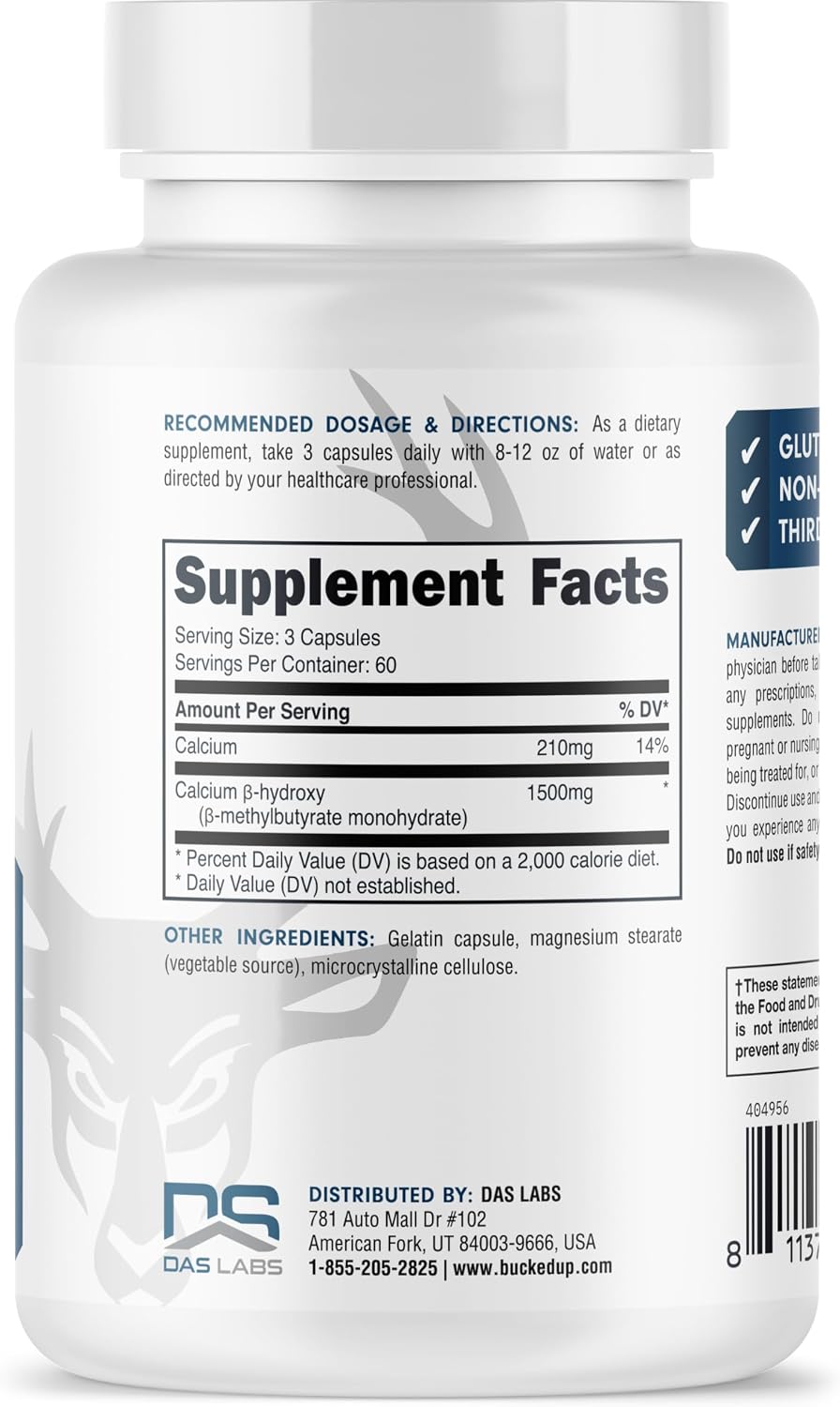 Bucked Up HMB (Beta-Hydroxy Beta-Methylbutyrate) 1500 mg, 180 Capsules - görsel 4