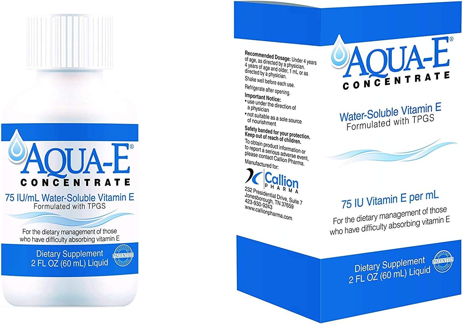Aqua-E Concentrate 75 IU/ml, 60 ml Bottle, Water-Soluble Liquid Vitamin E - görsel 1