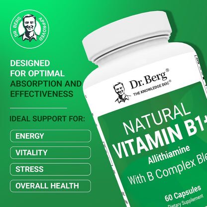 Dr. Berg Natural Vitamin B1 B6 B12 Complex with Allithiamine and Magnesium - 60 Capsules