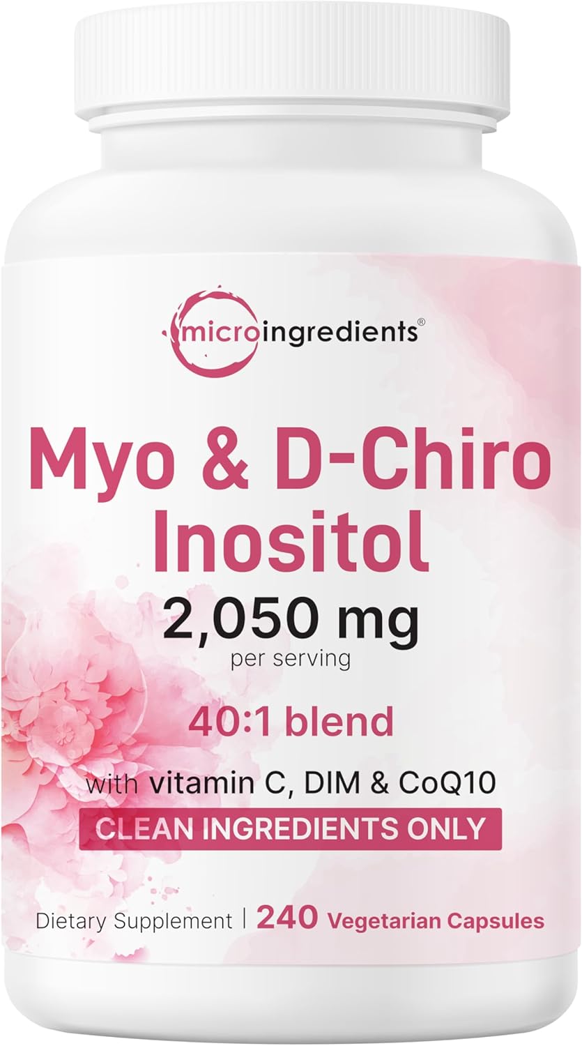 Myo-Inositol & D-Chiro Inositol 2,050mg | 240 Veggie Capsules + Vitamin C, Folate, DIM, & CoQ10 | Inositol Supplement for Women | 40:1 Ratio | Hormonal Balance & Ovarian Support | Filler Free - görsel 1