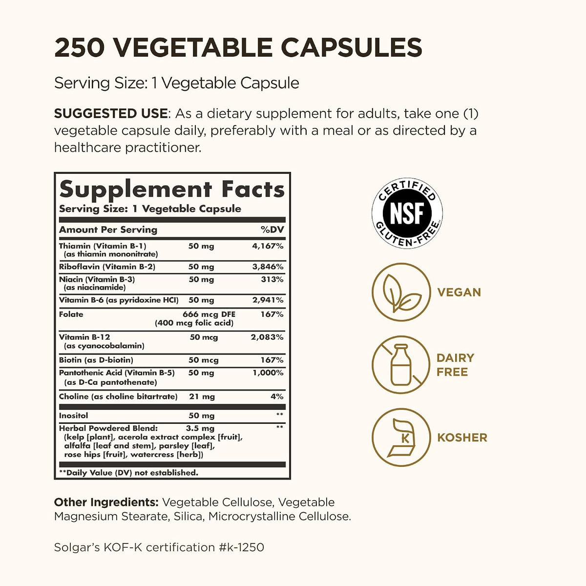 Solgar B-Complex "50", 250 Vegetable Capsules - görsel 2