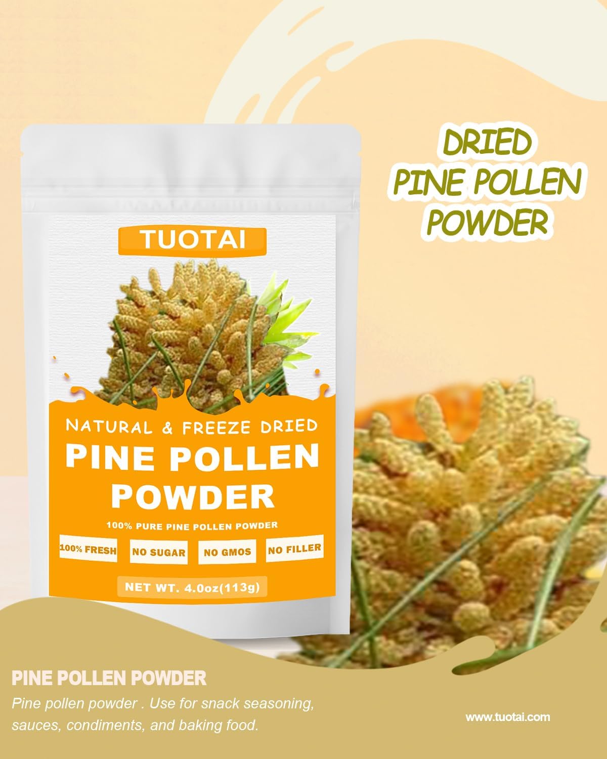 TUOTAI Premium Pine Pollen Powder, 100% Natural, Vegan, Non-GMO - görsel 2
