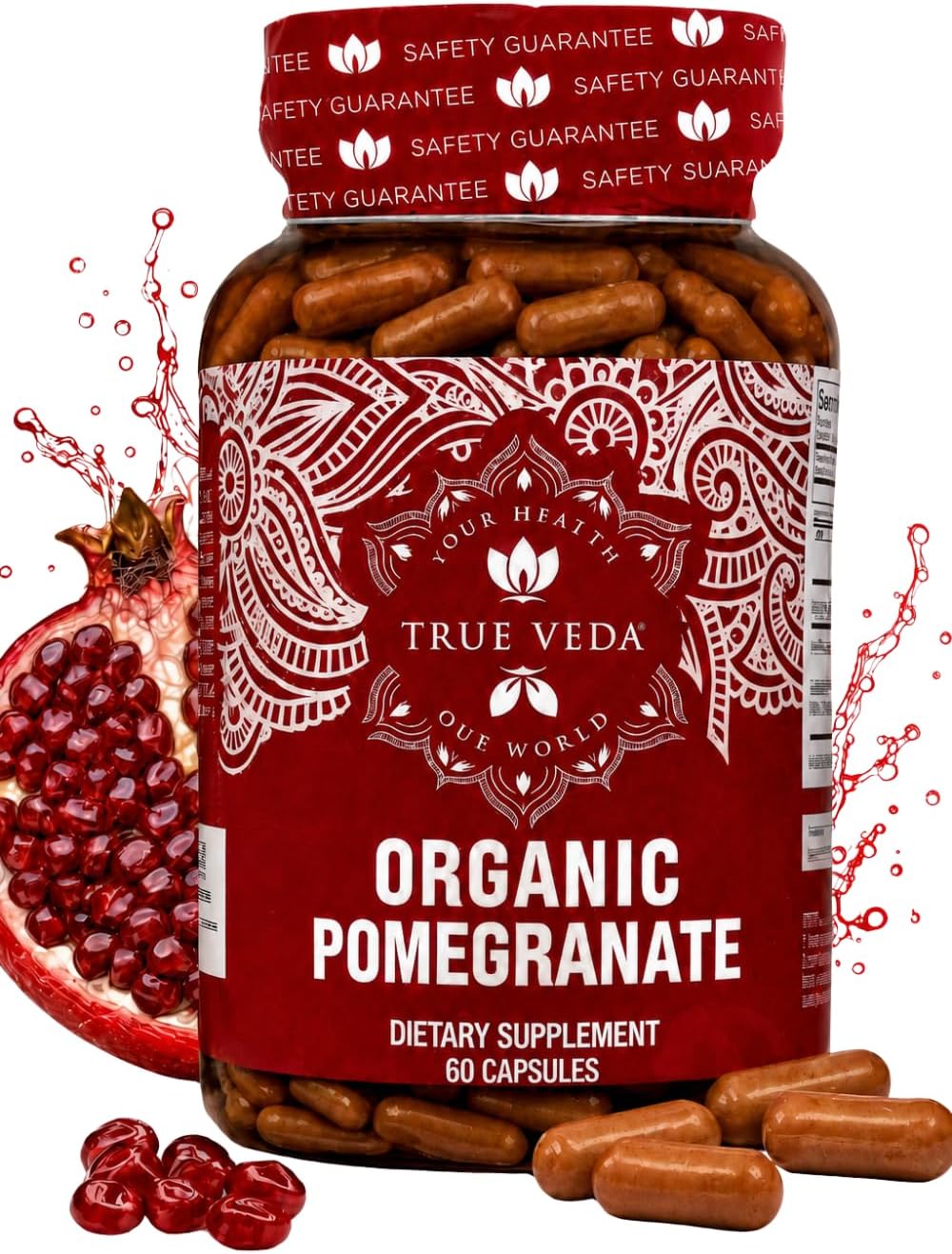 True Veda USDA Organic Pomegranate Extract Supplement - 60 Vegan Capsules - görsel 1