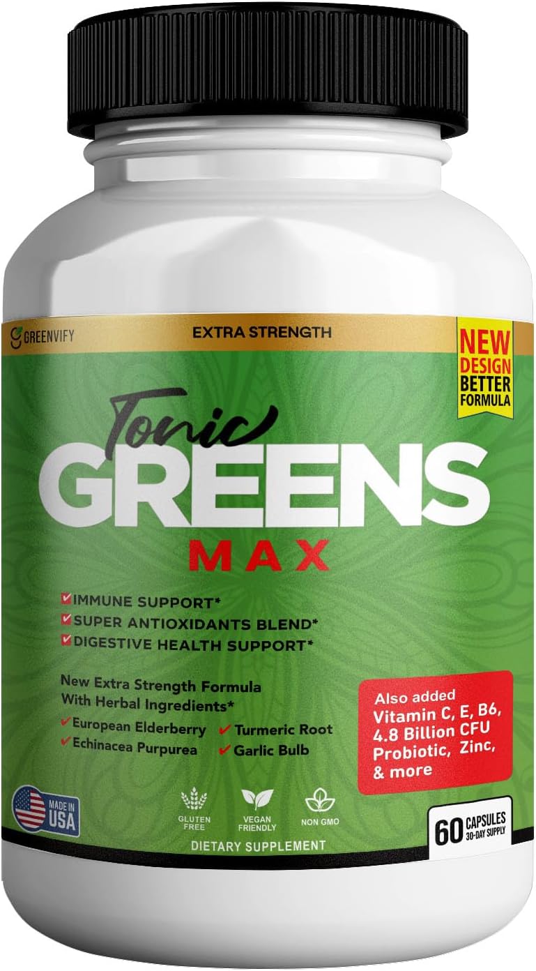 Tonic Greens Max, Extra Strength Immune Support Supplement, 60 Capsules, with Elderberry, Turmeric, Probiotics - görsel 7