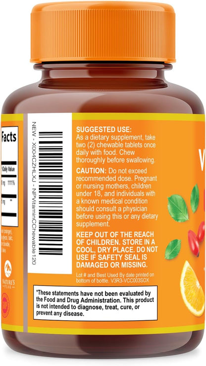 Nature's Peak Vitamin C 1000mg with Rose Hips - Chewable Tablets, Sugar-Free Orange Flavour, 120 Tablets