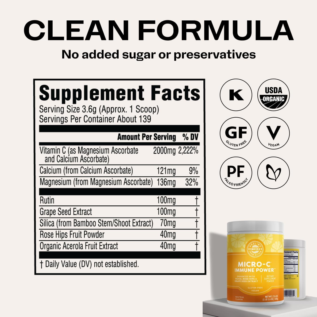 Vimergy Micro-C Immune Power TM - Vitamin C Powder 500g (139 Servings) - görsel 6