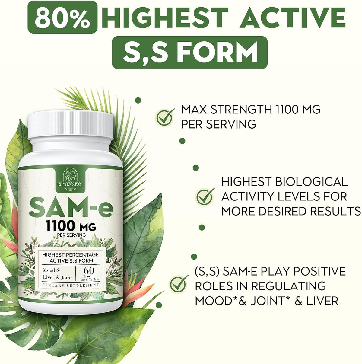 Kanacoufce SAM-e 1100mg – Highest Activity S,S Form – with B Vitamins – 60 Vegan Tablets - görsel 3