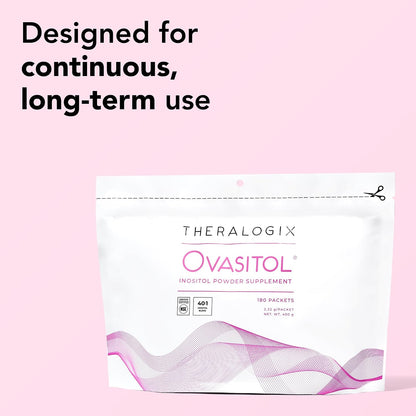 Theralogix Ovasitol Inositol Powder Sachets - 90-Day Supply - Myo-Inositol & D-Chiro Inositol for Hormone Balance & Ovarian Function Support* - NSF Certified - 180 Sachets