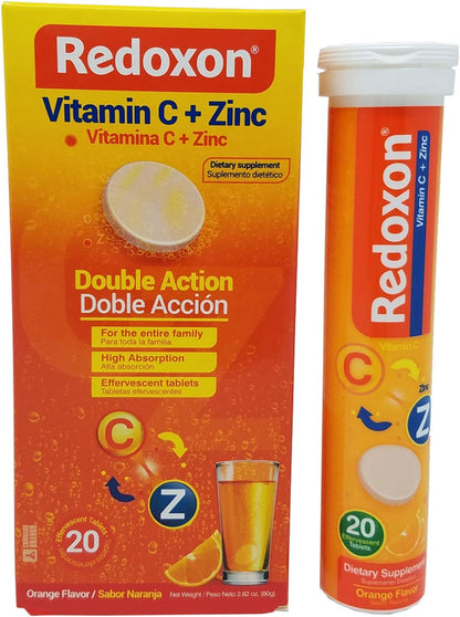 Redoxon Orange Effervescent Vitamin C with Zinc, 20 Tablets (6 Pack) 20 Count