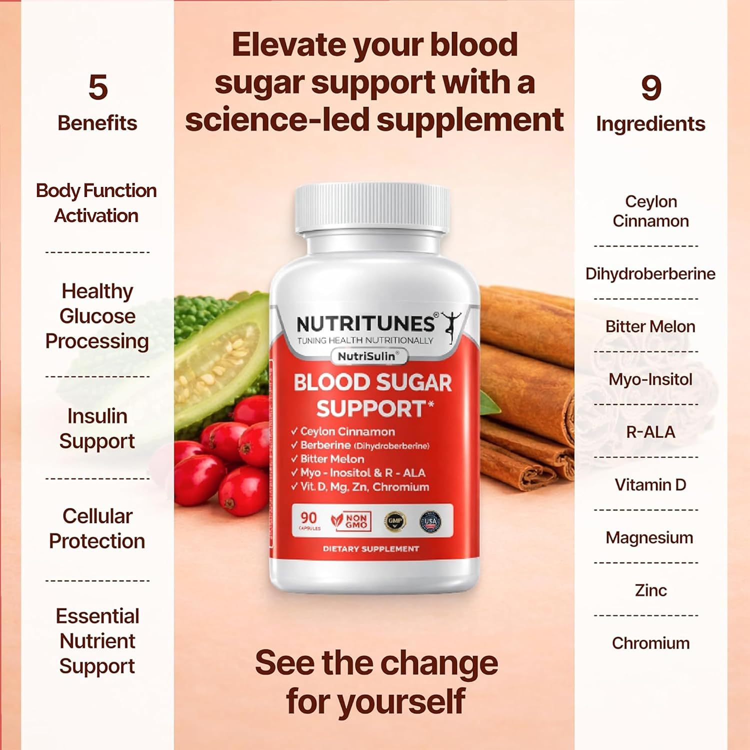 NutriSulin - Ceylon Cinnamon & Berberine Blood Sugar Support Supplement - 90 Capsules - görsel 3