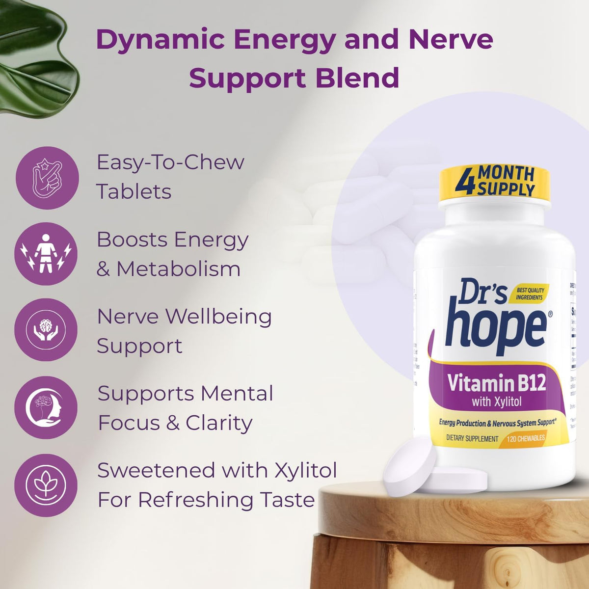 Dr's Hope Vitamin B12 1000 mcg Chewable Tablets, 120 Tablets – 4-Month Supply - görsel 8