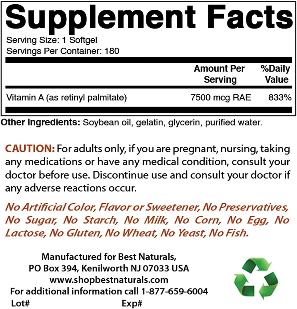 Best Naturals Vitamin A 25000 IU (7500 mcg) - 180 Softgels (Pack of 2) - görsel 2