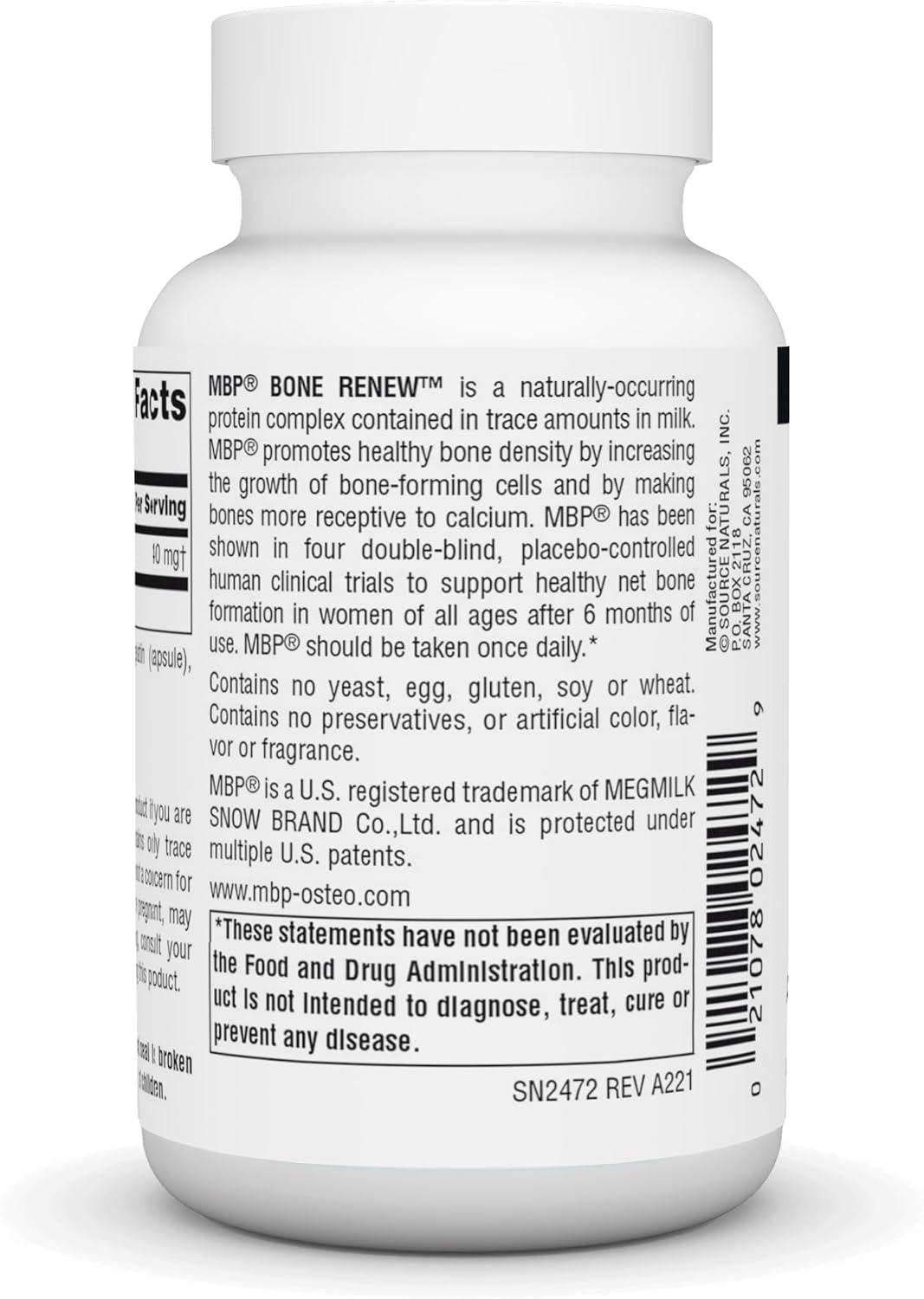 Source Naturals MBP Bone Renew, Milk Protein for Advanced Density Support* – 60 Capsules - görsel 3
