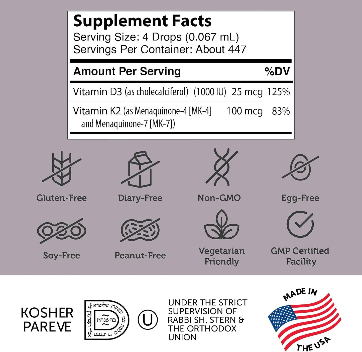 Zahler Vitamin D3 K2 Drops - Liquid D3 with K2, 1000 IU Vitamin D & 1000 mcg K2 per Serving, Supports Bone Density and Calcium Absorption, 30 ml - görsel 4