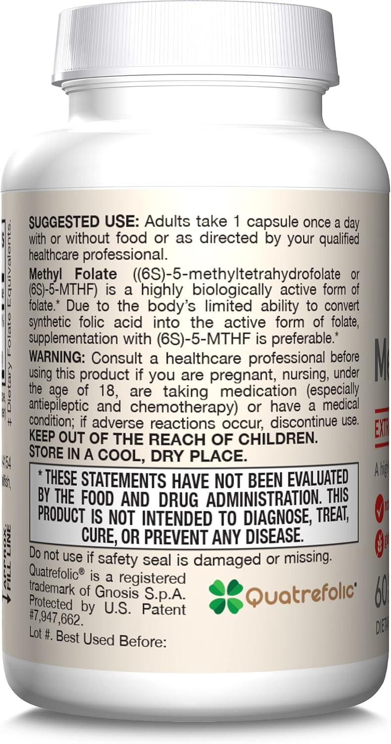 Jarrow Formulae Extra Strength Methyl Folate 400 mcg, Dietary Supplement for Homocysteine Metabolism & Psychological Function, 60 Vegetable Capsules, 60-Day Supply - görsel 9