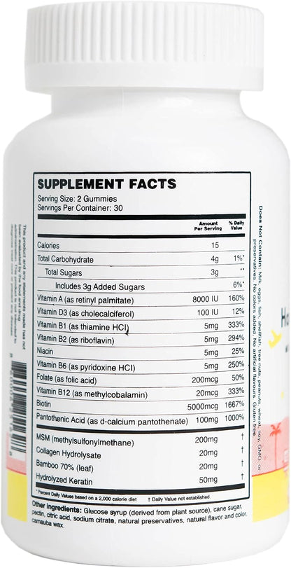 MEWD Hair, Skin & Nails Support Multivitamin Gummies for Teens and Children - Biotin with Zinc, Vitamins A, D3, B1, B2, B6 & B12 - Gluten-Free, Non-GMO - 60 Count - Made in the USA
