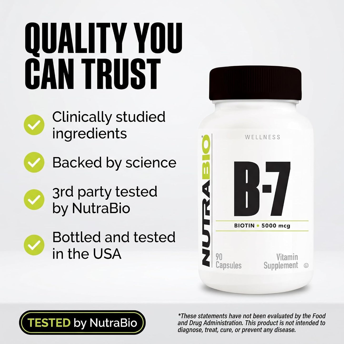 NutraBio Biotin (Vitamin B7) Supplement, 5000mcg – 90 Vegetable Capsules - görsel 5
