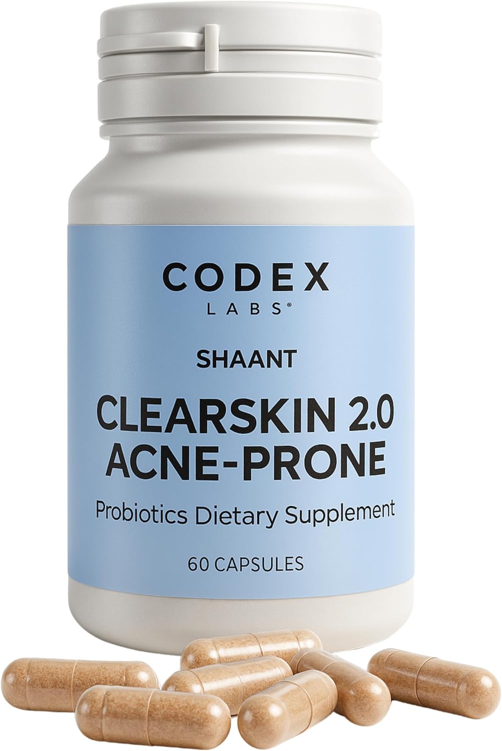Codex Labs Shaant Clear Skin Supplement, 60 Vegan Capsules | 9-Strain Probiotic Blend with Green Tea EGCG & Guggul for Acne-Prone Skin - görsel 1