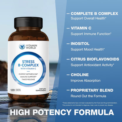 Vitamin World Stress B Complex with Vitamin C, Timed Release, 120 Tablets