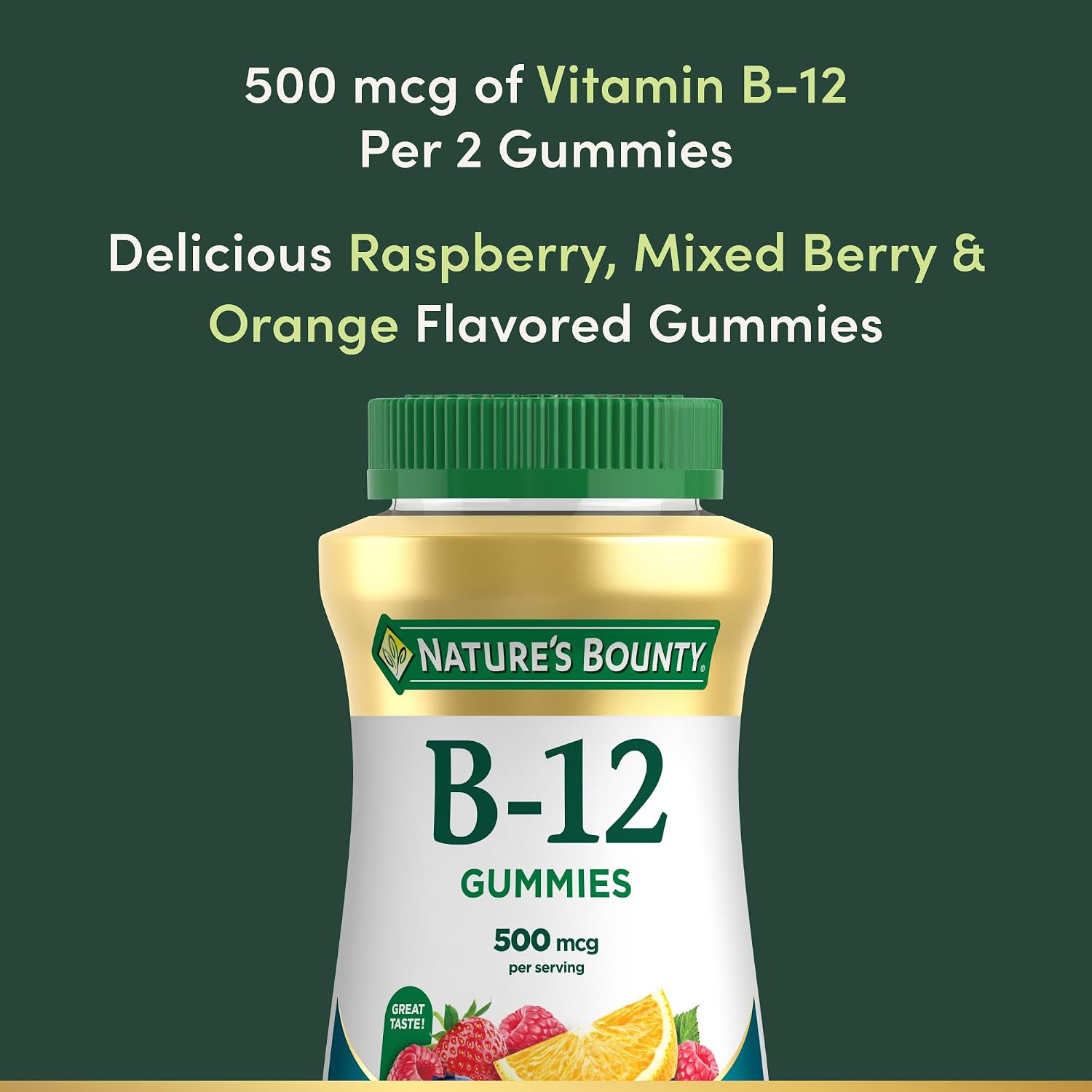 Nature's Bounty Vitamin B12 Gummies, Food Supplement, Contributes to Normal Energy-Yielding Metabolism and Nervous System Function, Mixed Berry Flavour, 500mcg, 160 Count - görsel 3