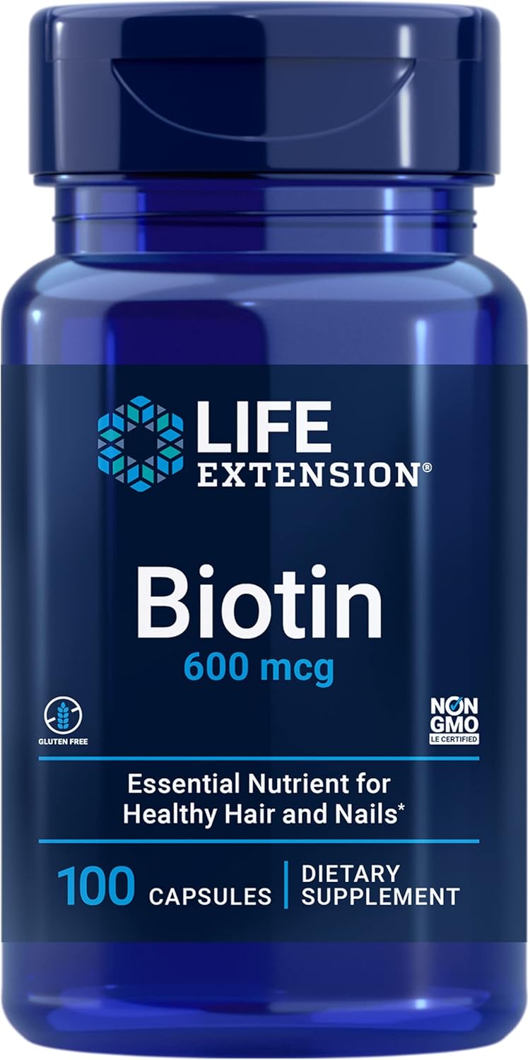 Life Extension Biotin 600 mcg Vitamin B7 Supplement for Hair, Skin & Energy Metabolism – Gluten-Free, Non-GMO – 100 Capsules - görsel 1