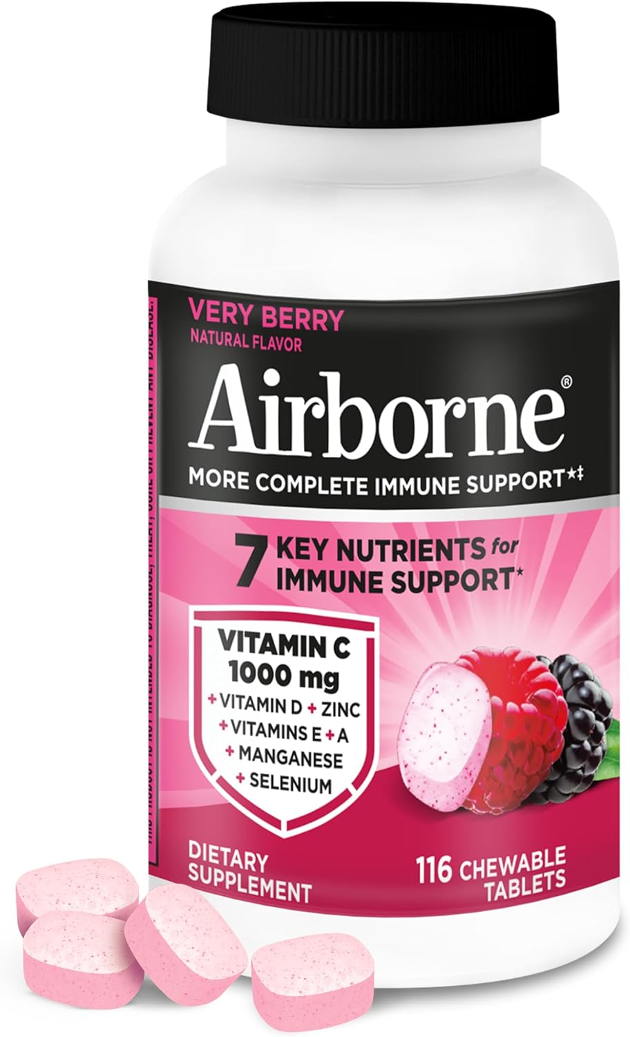 Airborne Very Berry Chewable Tablets, 116ct - görsel 1