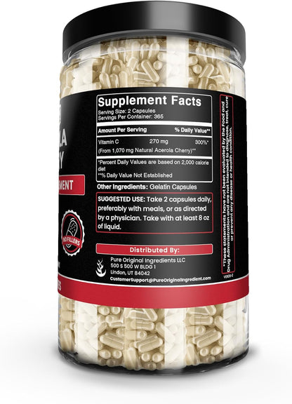 Pure Original Ingredients Acerola Cherry Vitamin C – 730 Capsules, No Fillers