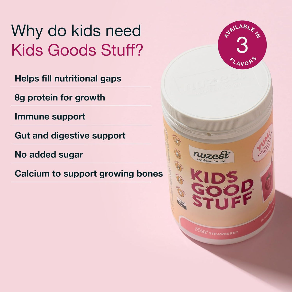 Nuzest Kids Good Stuff Vegan Smoothie Mix – Wild Strawberry – Multivitamin Supplement (225g) - görsel 5