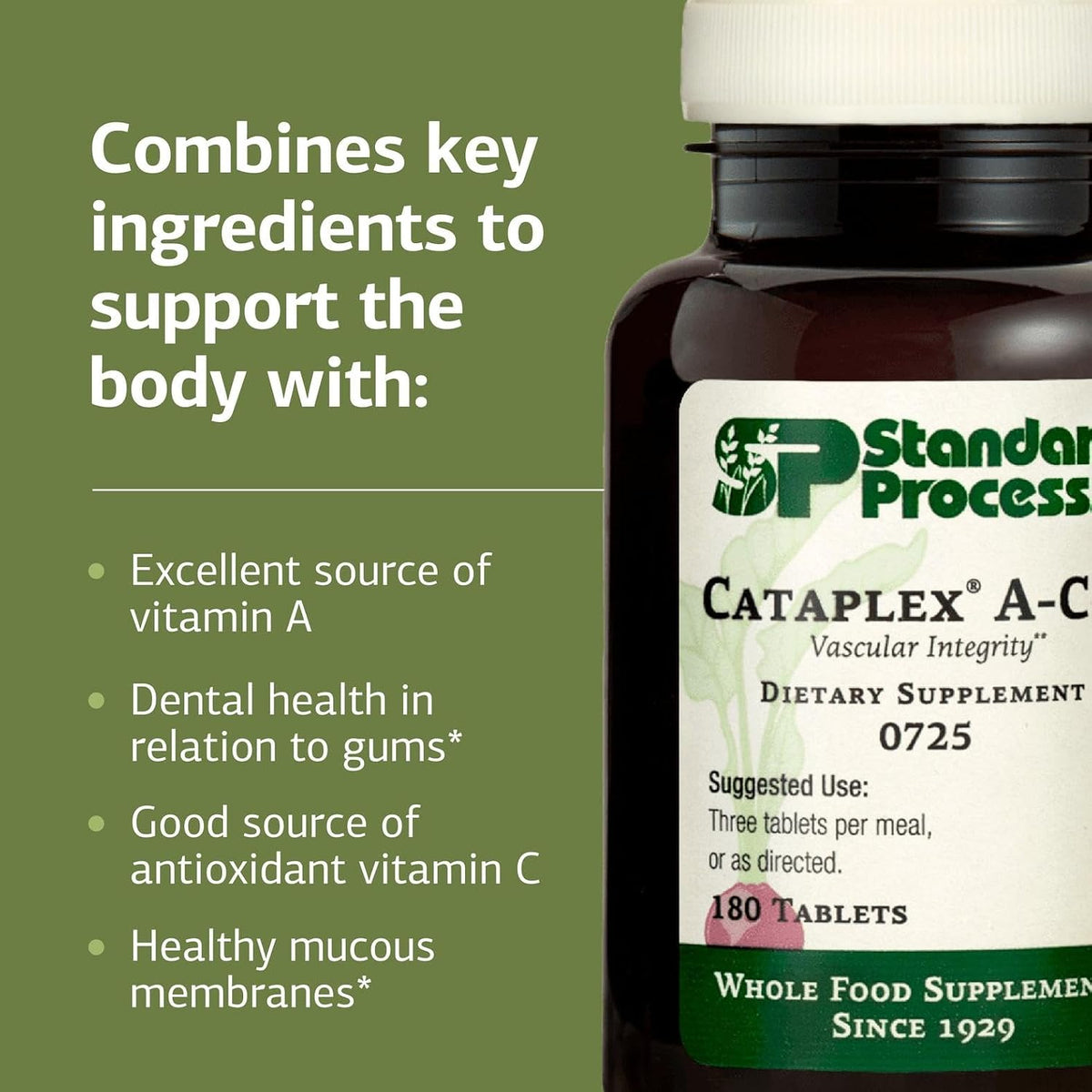Standard Process Cataplex A-C-P - Whole Food Supplement with Vitamins A and C - Supports Immune Function and Dental Health - Dairy-Free and Soya-Free - 180 Tablets (60 Servings) - görsel 4