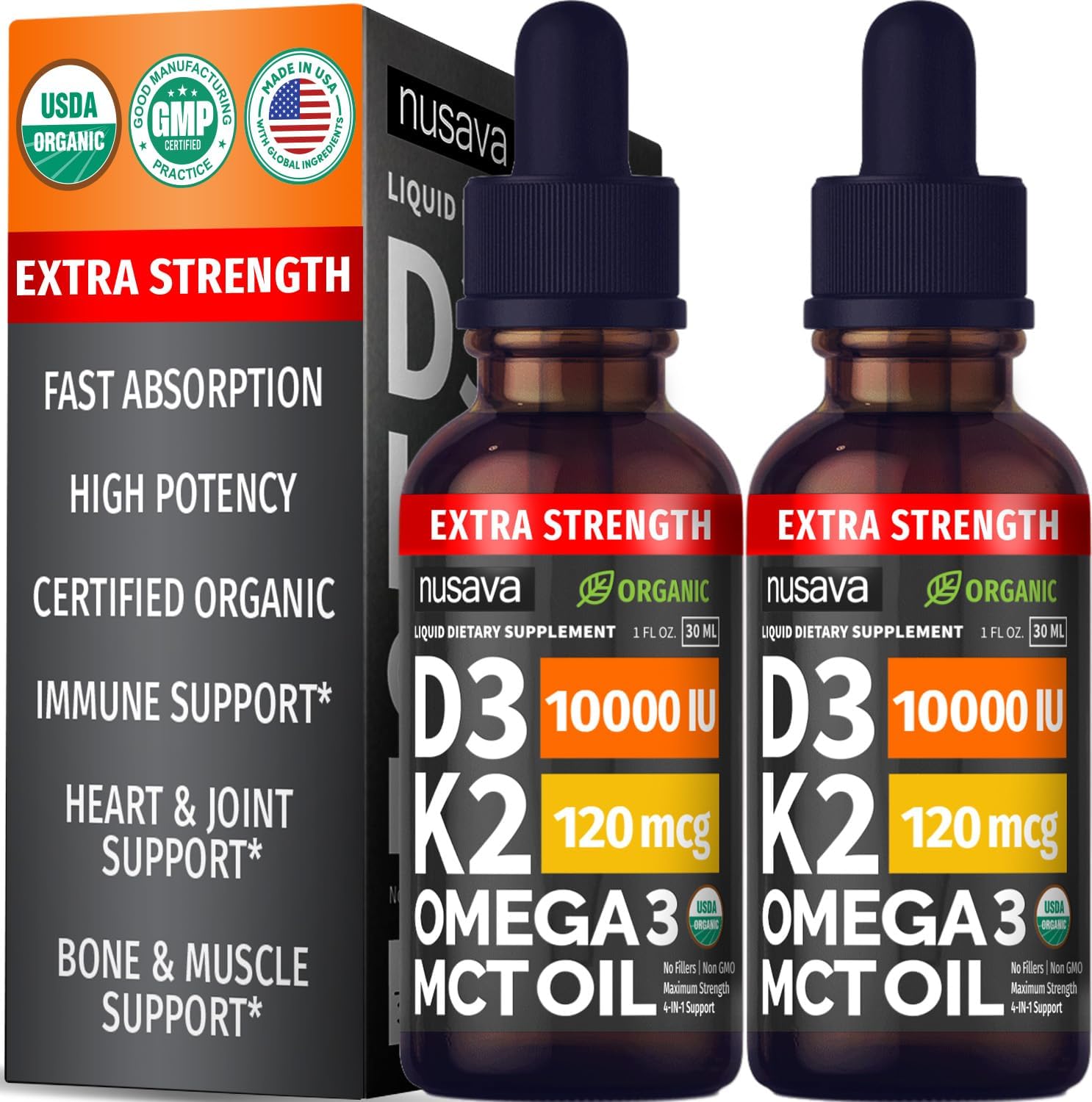 (2 Pack) Organic Vitamin D3 K2 Drops with MCT Oil & Omega 3 - Liquid Vitamin D3 5000 IU - K2 D3 Vitamin Supplement - Vitamin D Drops for Women & Men - No Fillers, Non-GMO, GMP, Mocha Flavour (2 Fl Oz) - görsel 10