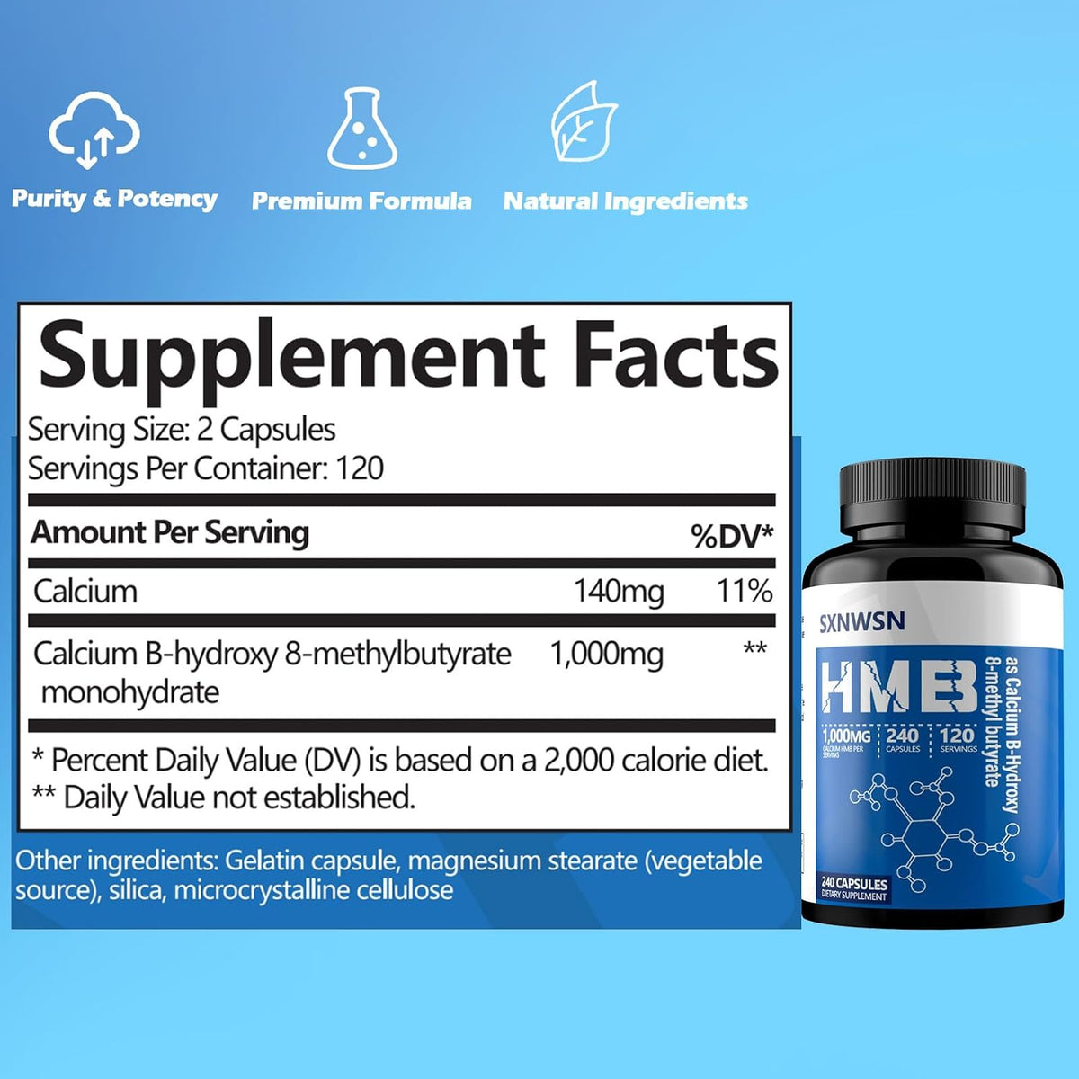 HMB Supplement 240 Capsules – 1000mg Calcium HMB per Serving for Muscle Growth, Strength and Fast Workout Recovery - görsel 7
