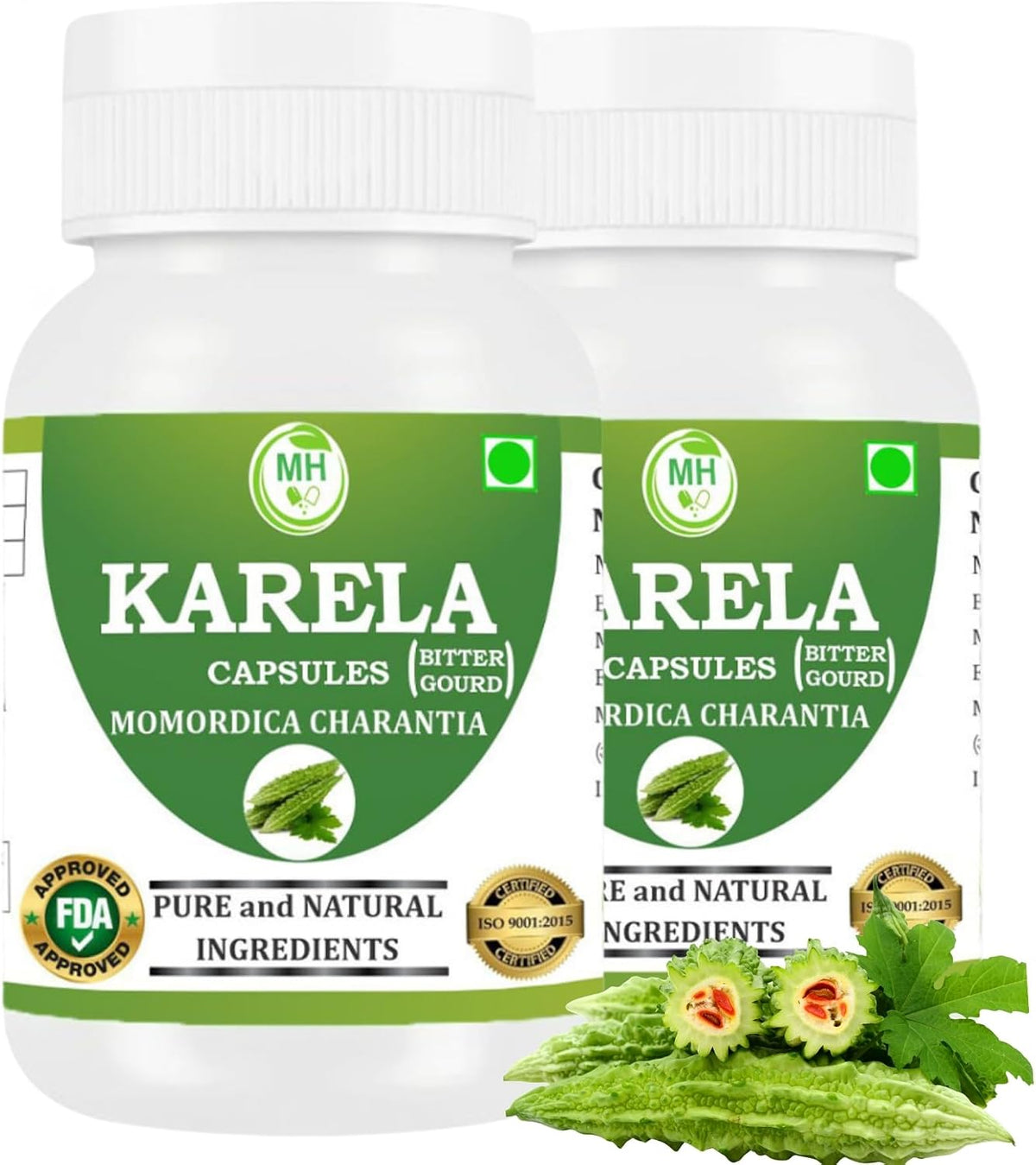Morsan Health care Karela Capsules – 500 mg | 60 Veg Capsules x 2 Bottles | Pure Momordica charantia Extract | Ayurvedic Herbal Supplement | Plant-Based & Gluten-Free - görsel 1