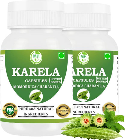 Morsan Health care Karela Capsules – 500 mg | 60 Veg Capsules x 2 Bottles | Pure Momordica charantia Extract | Ayurvedic Herbal Supplement | Plant-Based & Gluten-Free