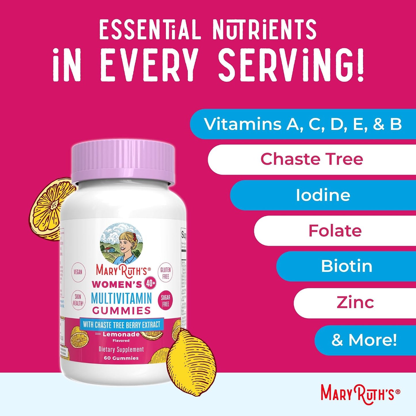 MaryRuth's Multivitamin for Women 40+ | Sugar Free | Vegan | Daily Vitamins with Chasteberry | Hair, Skin and Nail Gummies | 60 Count - görsel 7