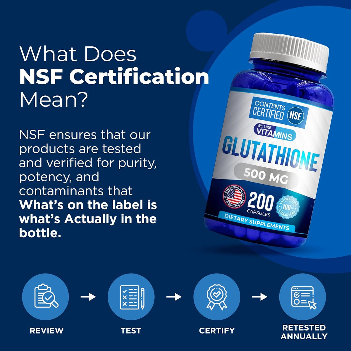 We Like Vitamins NSF Certified Glutathione Supplement - 500mg, 200 Capsules - görsel 2