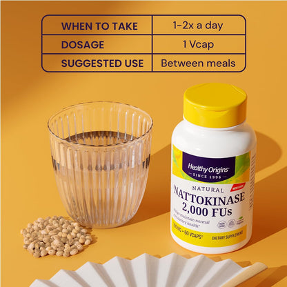 Healthy Origins Nattokinase 2,000 FU (100 mg) – Non-GM, Gluten-Free, Circulatory Support – 180 Vegan Capsules
