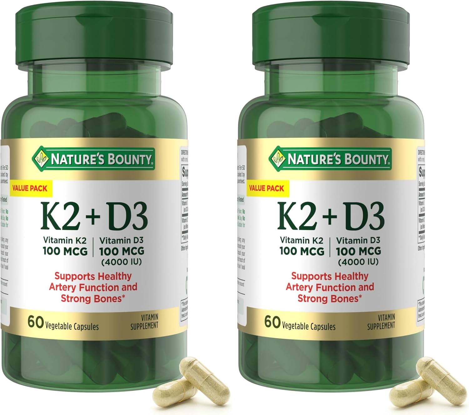 Nature's Bounty Vitamin D3 K2 Supplement, 4000 IU D3 + 100 mcg K2, 30 Vegetarian Capsules - görsel 8