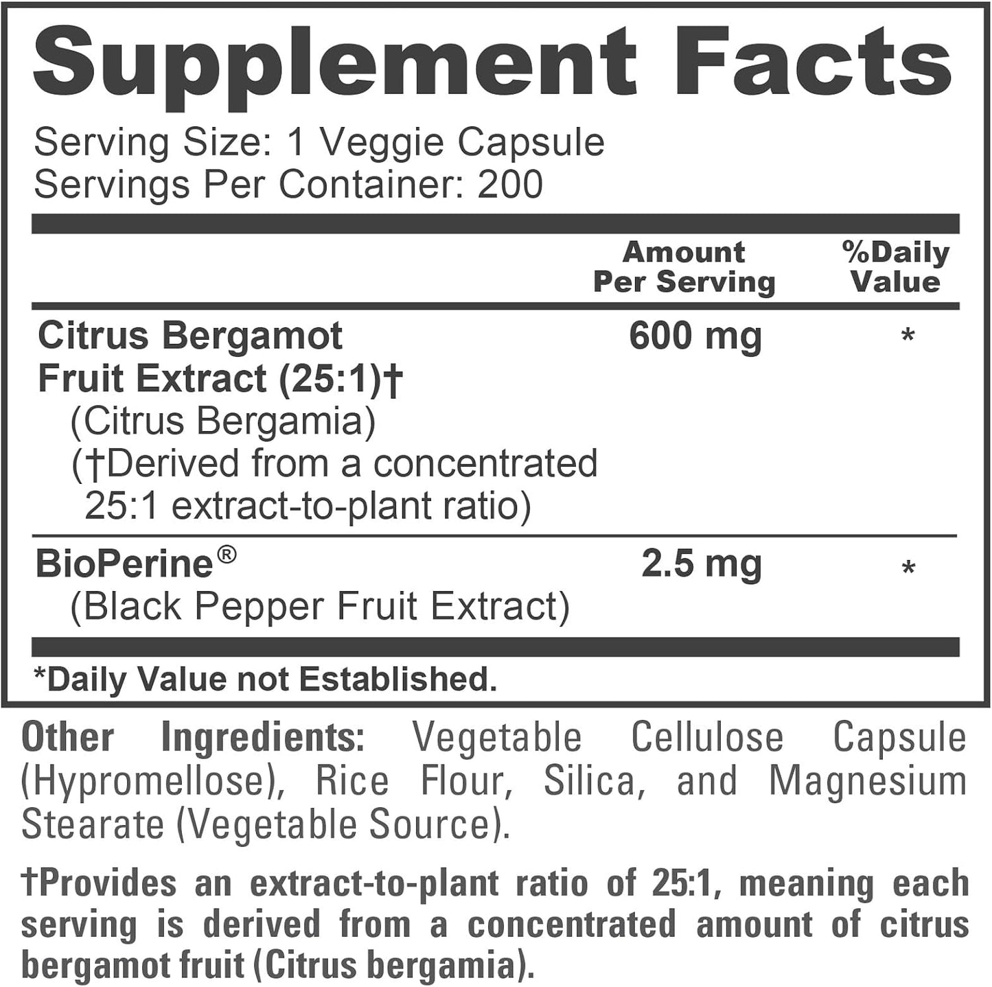 NusaPure Citrus Bergamot Capsules, 600 mg, 200 Veg Capsules (Non-GMO, Vegan) - görsel 4